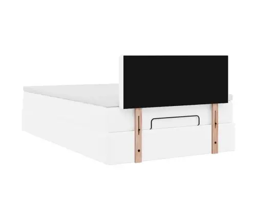 Ottomani Voodi Madratsitega &Ledi, Valge, 120X190 cm Kunstnahk