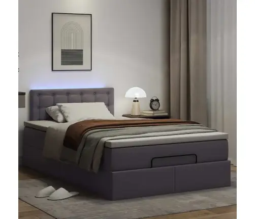 Osmaņu Gulta Ar Matračiem Un Led, Pelēks 120X190Cm Mākslīgā Āda Vidaxl