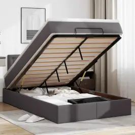 Osmaņu Gulta Ar Matračiem Un Led, Pelēks 120X190Cm Mākslīgā Āda Vidaxl