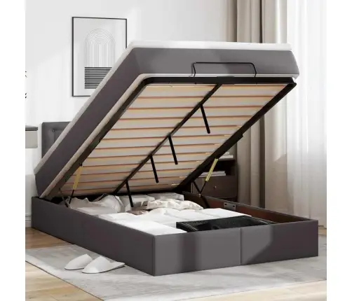 Osmaņu Gulta Ar Matračiem Un Led, Pelēks 120X190Cm Mākslīgā Āda Vidaxl