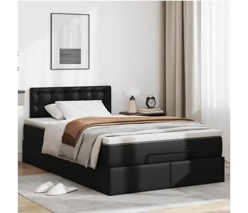 Osmanų Lovos Rėmas Su Čiužiniu, Juoda, 120X200cm Dirbtinė Oda