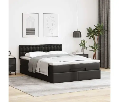 Osmaņu Gulta Ar Matračiem Un Led, Melns, 140X190Cm Mākslīgā Āda Vidaxl