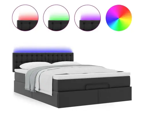 Osmaņu Gulta Ar Matračiem Un Led, Melns, 140X190Cm Mākslīgā Āda Vidaxl