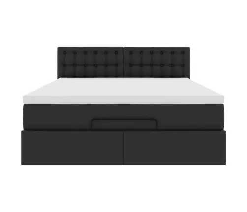 Osmaņu Gulta Ar Matračiem Un Led, Melns, 140X190Cm Mākslīgā Āda Vidaxl