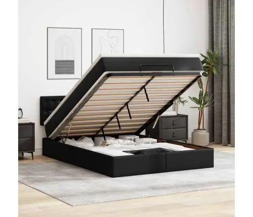 Osmaņu Gulta Ar Matračiem Un Led, Melns, 140X190Cm Mākslīgā Āda Vidaxl