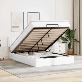 Ottomani Voodi Madratsitega &Ledi, Valge, 140X190cm Kunstnahk