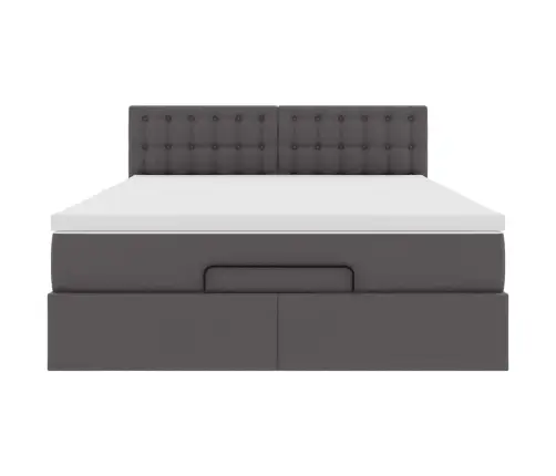 Osmanų Lova Su Čiužiniais Ir Led, Pilkas, 140X190cm Dirbt. Oda