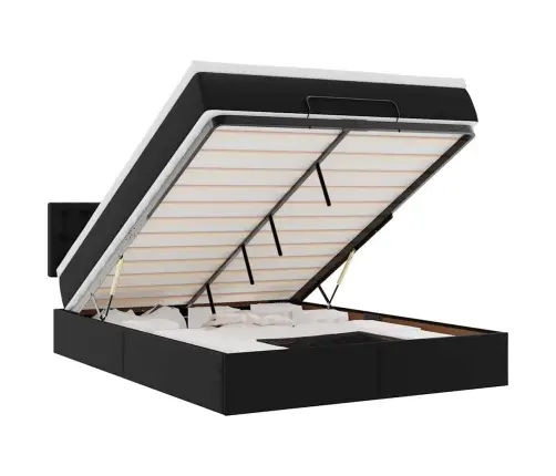 Osmanų Lova Su Čiužiniais Ir Led, Juodas, 140X200cm Dirbt. Oda