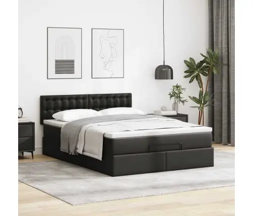 Osmanų Lova Su Čiužiniais Ir Led, Juodas, 140X200cm Dirbt. Oda