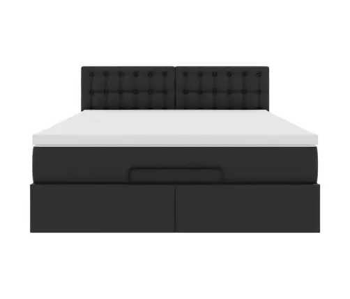 Osmanų Lova Su Čiužiniais Ir Led, Juodas, 140X200cm Dirbt. Oda