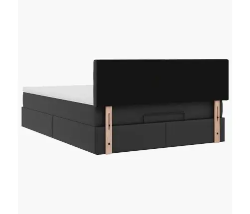 Osmanų Lova Su Čiužiniais Ir Led, Juodas, 140X200cm Dirbt. Oda