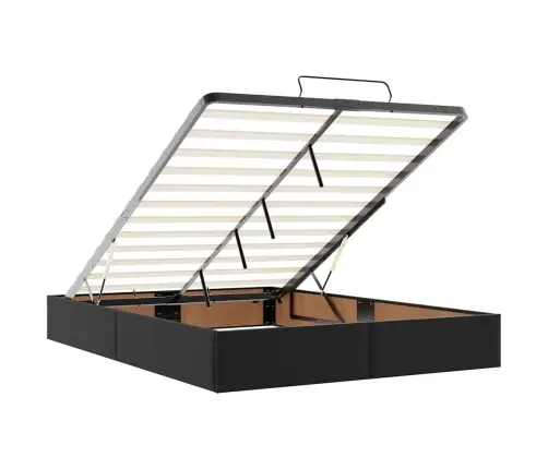 Osmanų Lova Su Čiužiniais Ir Led, Juodas, 140X200cm Dirbt. Oda