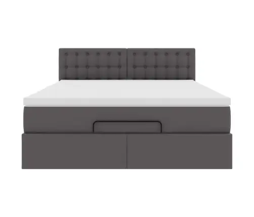 Osmaņu Gulta Ar Matračiem Un Led, Pelēks 140X200Cm Mākslīgā Āda Vidaxl