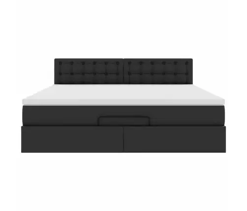 Osmanų Lova Su Čiužiniais Ir Led, Juodas, 160X200cm Dirbt. Oda