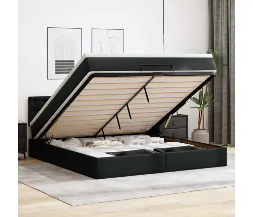 Osmanų Lova Su Čiužiniais Ir Led, Juodas, 160X200cm Dirbt. Oda