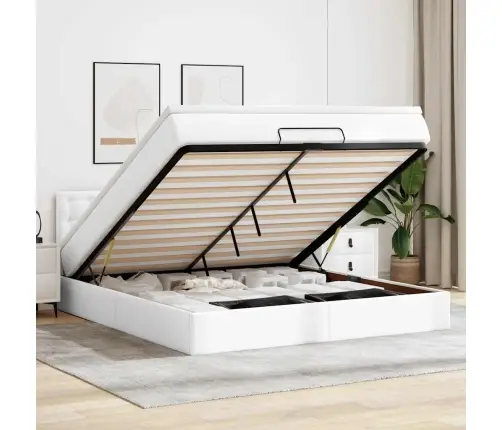 Osmaņu Gulta Ar Matračiem Un Led, Balts, 160X200Cm Mākslīgā Āda Vidaxl