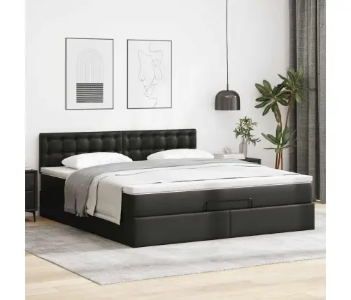 Osmaņu Gulta Ar Matračiem Un Led, Melns, 180X200Cm Mākslīgā Āda Vidaxl