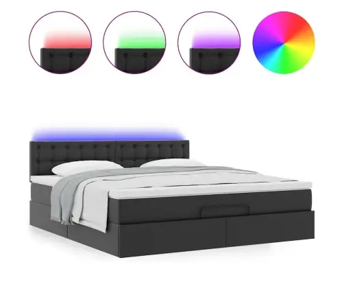 Osmaņu Gulta Ar Matračiem Un Led, Melns, 180X200Cm Mākslīgā Āda Vidaxl