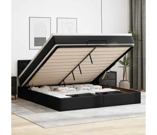 Osmaņu Gulta Ar Matračiem Un Led, Melns, 180X200Cm Mākslīgā Āda Vidaxl