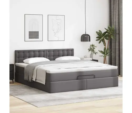 Osmaņu Gulta Ar Matračiem Un Led, Pelēks 180X200Cm Mākslīgā Āda Vidaxl