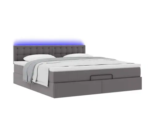 Osmaņu Gulta Ar Matračiem Un Led, Pelēks 180X200Cm Mākslīgā Āda Vidaxl