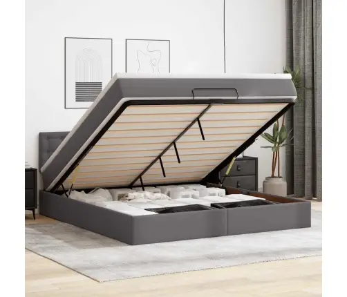 Osmaņu Gulta Ar Matračiem Un Led, Pelēks 180X200Cm Mākslīgā Āda Vidaxl