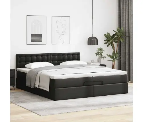 Osmaņu Gultas Rāmis Ar Matrača Black 200X200Cm Mākslīgā Āda Vidaxl