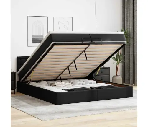 Osmaņu Gultas Rāmis Ar Matrača Black 200X200Cm Mākslīgā Āda Vidaxl