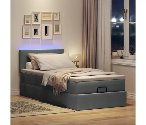 Osmanų Lova Su Čiužiniu Ir Led Tamsiai Pilkas 80X200Cm Audinys