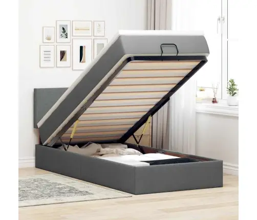 Ottomani Voodiraam Madratsiga, Tumehall, 90X190cm Kangas