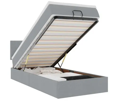 Osmanų Lova Su Čiužiniu Ir Led Šviesiai Pilkas 90X200Cm Audinys