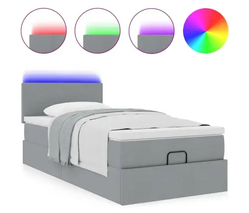 Osmanų Lova Su Čiužiniu Ir Led Šviesiai Pilkas 90X200Cm Audinys