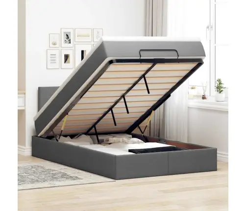 Osmaņu Gulta Ar Matraci&Leds, Tumši Pelēks, 120X190 Cm, Audums Vidaxl