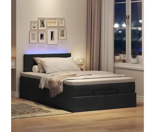 Ottomani Voodi Madratsi Ja Led, Must, 120X190 cm Kangas