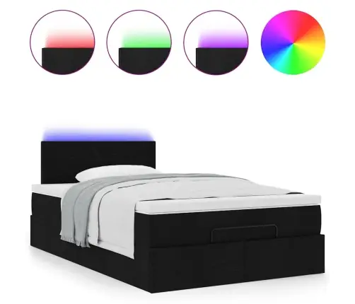 Ottomani Voodi Madratsi Ja Led, Must, 120X190 cm Kangas