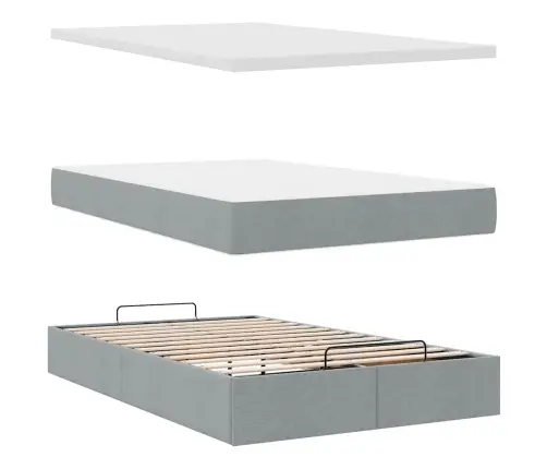 Ottomani Voodi Madratsiga, Helehall, 120X200cm Kangas