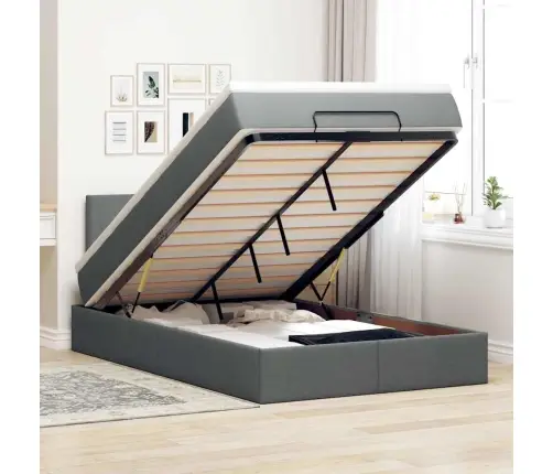 Osmaņu Gulta Ar Matraci&Leds, Tumši Pelēks, 120X200 Cm, Audums Vidaxl