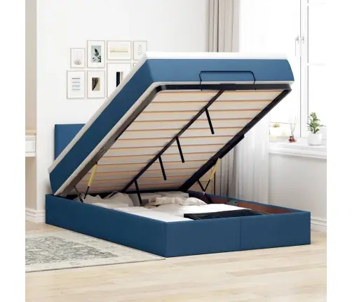 Osmaņu Gulta Ar Matraci & Leds, Zils, 120X200 Cm, Audums Vidaxl