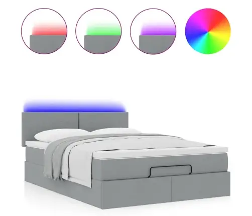 Osmaņu Gulta Ar Matraci&Leds, Gaiši Pelēks, 140X190 Cm, Audums Vidaxl