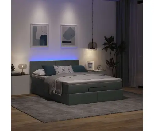 Ottomani Voodi Madratsita Ja Led, Tumehall, 140X190cm Kangas