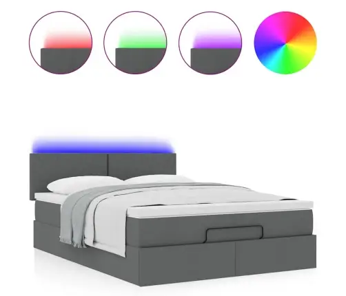 Ottomani Voodi Madratsita Ja Led, Tumehall, 140X190cm Kangas