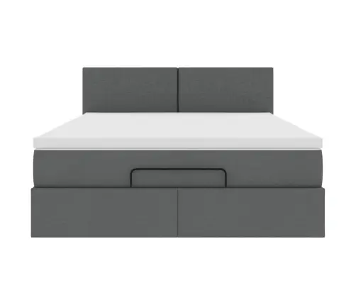 Ottomani Voodi Madratsita Ja Led, Tumehall, 140X190cm Kangas