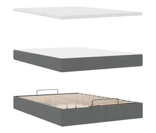 Ottomani Voodi Madratsita Ja Led, Tumehall, 140X190cm Kangas