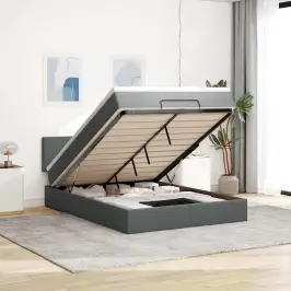 Ottomani Voodi Madratsita Ja Led, Tumehall, 140X190cm Kangas