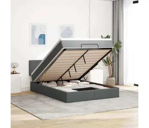 Ottomani Voodi Madratsita Ja Led, Tumehall, 140X190cm Kangas