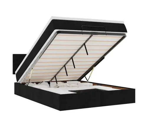 Ottomani Voodi Madratsita Ja Led, Must, 140X190 cm Kangas