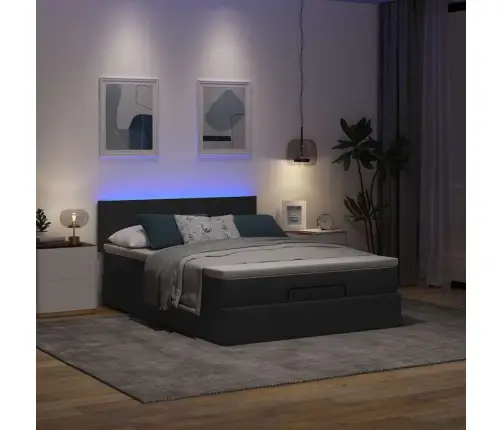 Ottomani Voodi Madratsita Ja Led, Must, 140X190 cm Kangas