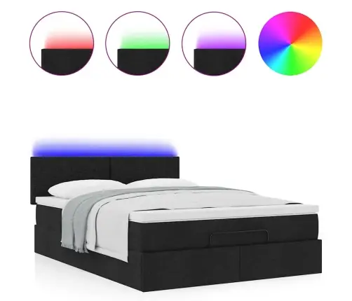 Ottomani Voodi Madratsita Ja Led, Must, 140X190 cm Kangas