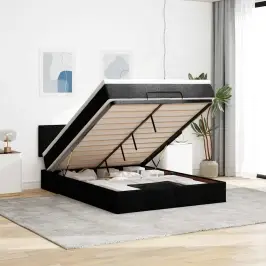 Ottomani Voodi Madratsita Ja Led, Must, 140X190 cm Kangas