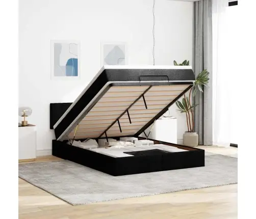 Ottomani Voodi Madratsita Ja Led, Must, 140X190 cm Kangas